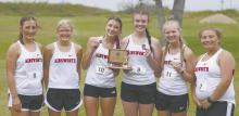 The Ainsworth High School girls cross country team won its home invite. Members of the winning team were (left - right) : Addilyn Doke (23rd place), Izzy Painter (22nd place), Reagan Moody (first place), Payton Moody (14th place), Kiley Orton (third place), and Danni Bolli (25th place).