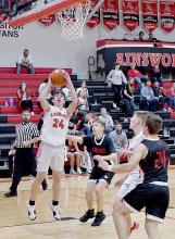 Ainsworth Freshman #24 Bear Rea and #31 Jaxon Rucker found playing time against the St. Mary’s Cardinals in the Jamboree Basketball Game on November 25th.