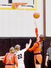 Willa Flynn goes up for two of her six points against the Mullen Lady Broncos.