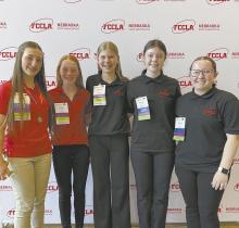 Students who competed at the state FCCLA Convention were (left - right): Addilyn Doke, Isabelle Arens, Miranda Lambrecht, Payton Moody and Ady Sears.