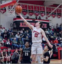 Logan Schroedl goes up for a layup during the Bulldog’s regular season matchup with Sandhills-Thedford.