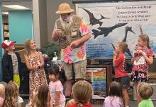 The Ainsworth Library held the Toby Kid Mesozoic Adventure Program on June 26th. The children and adults enjoyed Toby Kidd and lots of laughter could be heard. The Ainsworth Library and Library Foundation sponsored this program with funds from the Mrs. Nellie Johnson memorial fund.