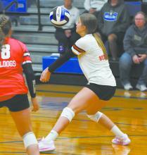 Junior Jaylee Good receives a serve during a match against the North Central Knights. Good has received 238 serves this season.