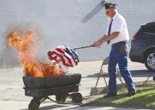 The Ainsworth American Legion held a flag disposal for tattered or ripped flags on Flag Day, Sunday, June 14.