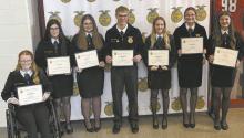 Seven Ainsworth Students were awarded their State FFA Degree. The recipients were (left to right): Terra Shoemaker, Braxton Fletcher, Hannah Beel, Aiden Jackman, Preselyn Goochey, Emma Kennedy, and Miah Ortner.