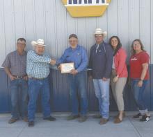 Dave Sherman was presented a certificate of appreciation for his 40 years of service to the Brown County Ag Society. Attending his award ceremony included (left - right): Jaydee Wahlberg, Craig Smith - District Seven Representative, Dave Sherman, Tyler Johnson - Ag Society President, Nicole Johnson - Ag Society Treasurer, and Dawn Wright - Ag Society Secretary.