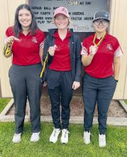 Bulldogs in the top five were (left - right): Braylin Rudnick, first place; Kenley Welke, third place; and Maddie Palmer, fourth place.