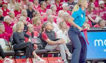 Coach John Cook announced his retirement as Nebraska’s volleyball coach on Thursday, January 30th while former Louisville coach and former Huskers volleyball player Dani Busboom Kelly was announced as his replacement. Cook amassed a 722-103 record over his 25 years leading Nebraska. Photo By Fisher Madsen/Unlimited Sports