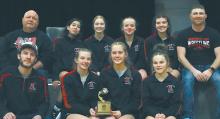The Ainsworth Girls Wrestling Team brought home first place as a team from the 2025 Sandhills/Thedford Invitational held in Dunning on January 25th. Team members are (Back Row Left to Right) Coach Todd Pollock, Maya Macias, Sydney Hoffman, Lynley Leonard, Braylin Rudnick, Coach Ryan Hoffman; (Front Row Left to Right) Coach Oren Pozehl, Jolyn Pozehl, Megan Jones and Paisley Hoffman.