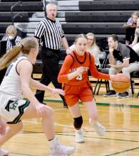 Senior Preselyn Goochey donned her Bulldog uniform for her last basketball game in Sub-District action against Wisner-Pilger.