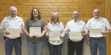 Brown County Ambulance Association Years of Service awards were given to Randy Johnson (15 years), Crystal Dailey (15 years), Darlene Miller (25 years), Mike Rudnick (30 years), Brad Fiala (40 years). Not pictured: Troy Brodbeck (15 years), and Brandon Evans (15 years).