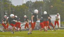 Chris Fernandez throws the football downfield to his teammate. Head Coach Jessi Owen said the scrimmage went very well. The coaches saw some promising efforts out of several players, especially sophomores John Lewis and Jacob Ortner.