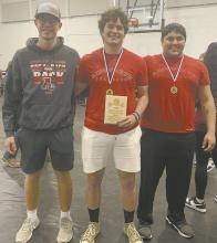 Three Ainsworth Students competed in the Orchard AAU Powerlifting meet on Saturday, April 5. Competitors were (left to right): Aiden Jackman, Cole Swanson, and Trevor Pike. Cole Swanson was awarded the Warrior Spirit Beast Mode Mentality Award in memory of Conner Jackman.