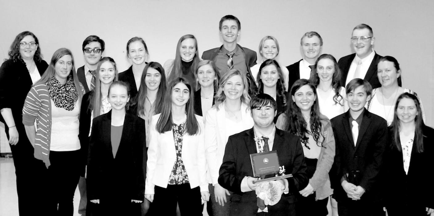 Members of the Ainsworth Speech Team include: (Front Row - Left to Right): Makenna Pierce, Maia Flynn, Alyssa Erthum, Cody Scott, Josie Ganser, Brandt Murphy and Ellie Welke; (Middle Row - Left to Right): Coach Heather Lutter, Taylor Allen, Katherine Kerrigan, Maren Arens, Dakota Stutzman, Cameryn Goochey and Coach Roberta Denny; (Back Row - Left to Right): Allison Taylor, Cole Bodeman, Eden Raymond, Libby Wilkins, Ben Flynn, Sophie Wilson, Logan Hafer and Cody Kronhofman.