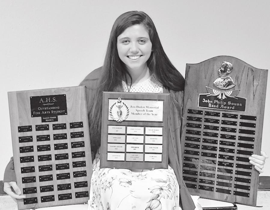 The forty-second recipient of the Harriet Hughes Outstanding Fine Arts Award was Josie Ganser on Tuesday, May 4, 2021. Along with this recognition, she will receive a $750.00 scholarship courtesy of the Harriet Hughes Memorial, Brown County Arts Council and the Ainsworth Star-Journal. Ganser was also the recipient of the Jess Duden Memorial award for speech and the John Philip Sousa Band Award.