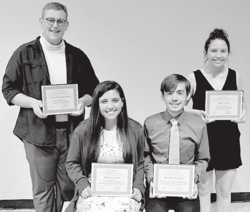 The 2020-2021 Fine Arts Candidates were, sitting, Josie Ganser (outstanding candidate) and Brandt Murphy (alternate), and standing, Cody Kronhofman and Ellie Welke.