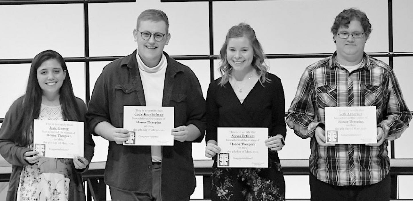 Recognized as Honor Thespians were (left to right) Josie Ganser, Cody Kronhofman, Alyssa Erthum and Seth Anderson.