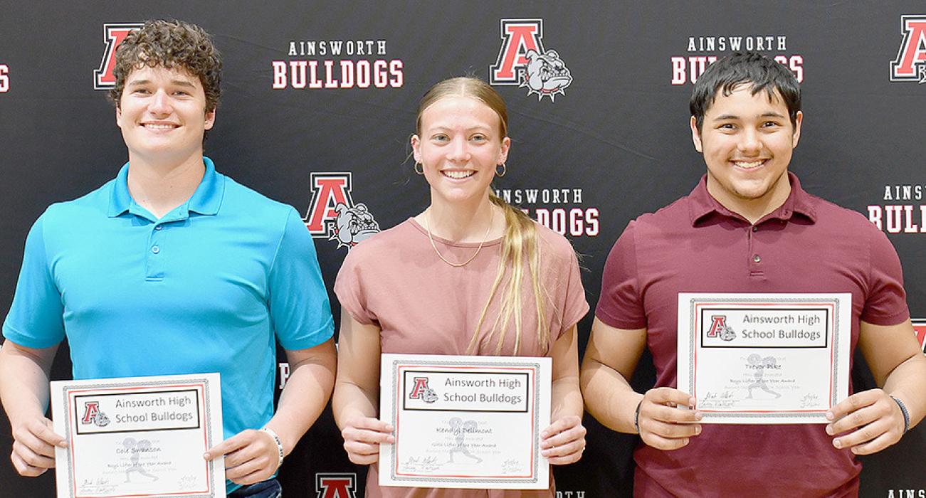 Lifter of the Year Awards were presented to Cole Swanson (left), Kendyl Delimont (center) and Trevor Pike (right).