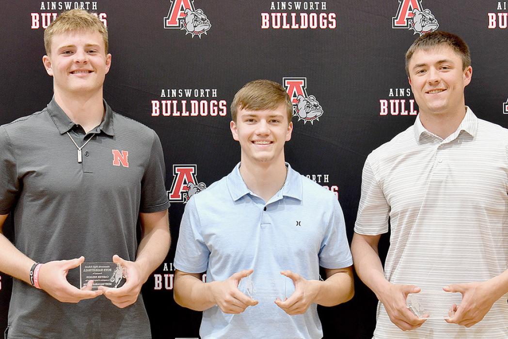 Coach Jake Nelson named his three seniors as Co-Most Valuable Players for Boys Basketball. They are Carter Nelson (left), Traegan McNally (center) and Trey Appelt (right).