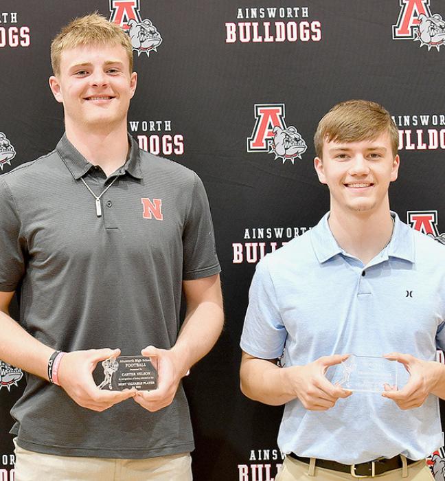In Football, Carter Nelson (left) received the Most Valuable Player Award and Traegan McNally (right) received the Bryan Moody Teammate of the Year Award.