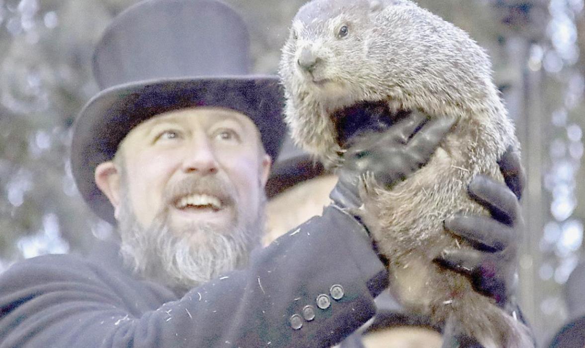 As pictured in 2019, Groundhog Club co-handler John Griffiths held Punxsutawney Phil during the 133rd annual celebration of Groundhog Day. The groundhog predicted an early spring that year.