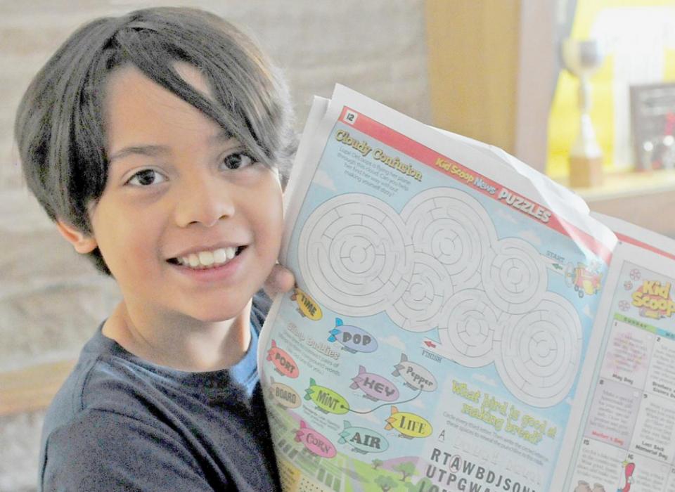 Diego Godoy’s favorite part of this edition of Kid Scoop News was the maze called “Cloud Confusion – and it WAS confusing. I had to restart a couple times, but I finished it!”