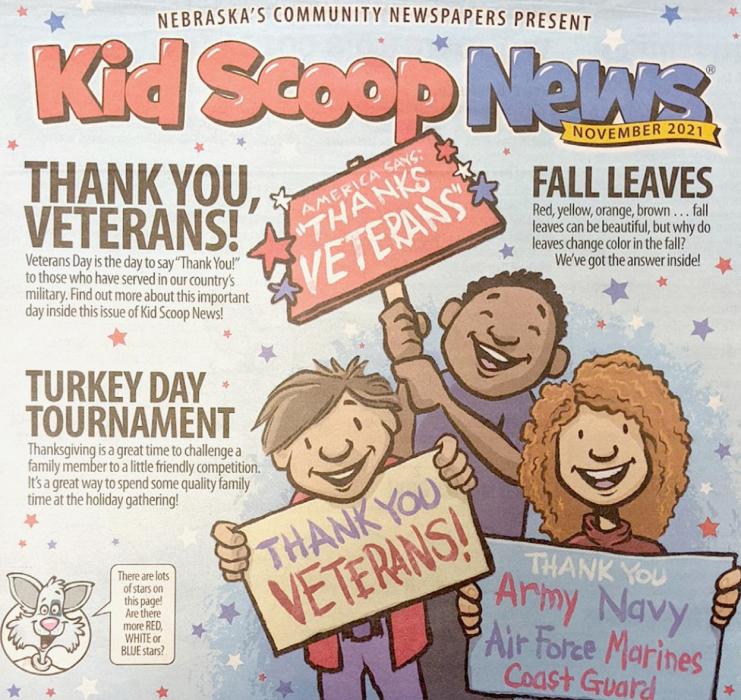 The November edition had a Veterans Day theme, but also included sections on fitness, the science of leaves changing color in the fall, sharks, the aerodynamics of football, the founding fathers, peanut butter’s invention and manufacturing and saving money.