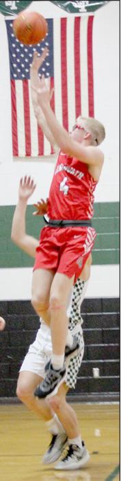 Ben Barrow shoots a jump shot in the Bulldogs’ game against Sandhills/Thedford.