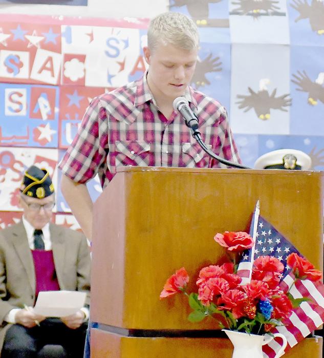 Ainsworth High Schools Government student, Mason Painter read his winning essay on “What Does the Word Veteran Mean to You?”