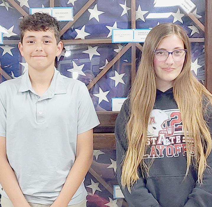 Americanism Essay Contest Winners were 1st place - C’esar Guichard Mingo (left) and 2nd place - Addilyn Doke (right). Third place winner Raelynn Reagan isn’t pictured.