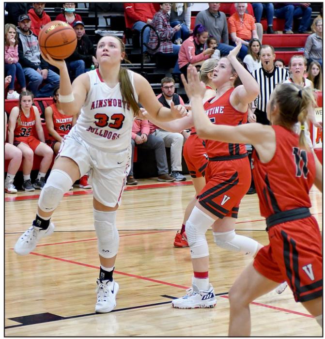 Kaitlyn Nelson led the Lady Bulldogs with 16 points and 9 rebounds in their win over the Valentine Lady Badgers.
