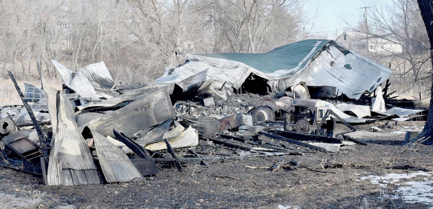 A house, garage and out building were completely destroyed by fire Saturday night, January 8th. Firemen went back to the house three times Sunday morning to put out hotspots.