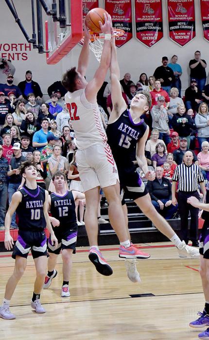 Carter Nelson went up for a dunk. He made the dunk and was also fouled by Axtell’s Ethan Morgan. Nelson made the freethrow for a three-point play.