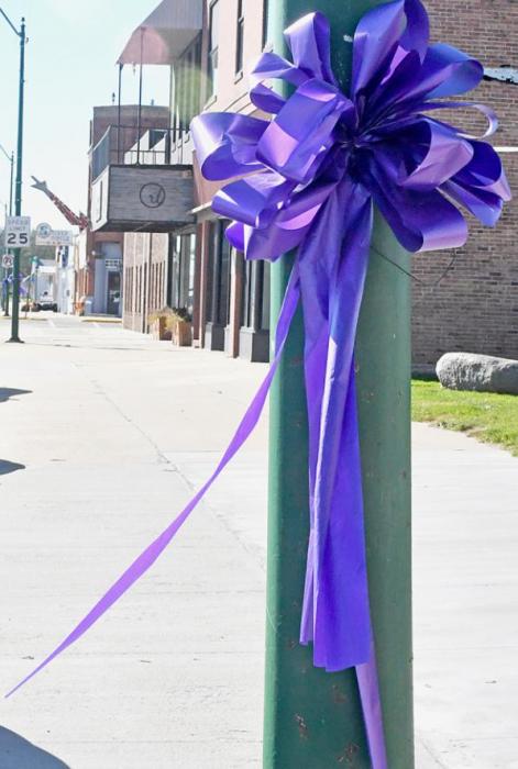 Bright Horizons hung up purple ribbons on Main Street in Ainsworth to let victims and survivors know someone cares about them and wants to help end domestic violence.