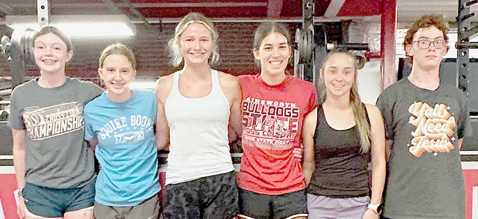 Returning letter winners from last year’s Cross Country Team are (left to right) Payton Moody, Preselyn Goochey, Emma Kennedy, Katherine Kerrigan, Tessa Barthel and William Biltoft.