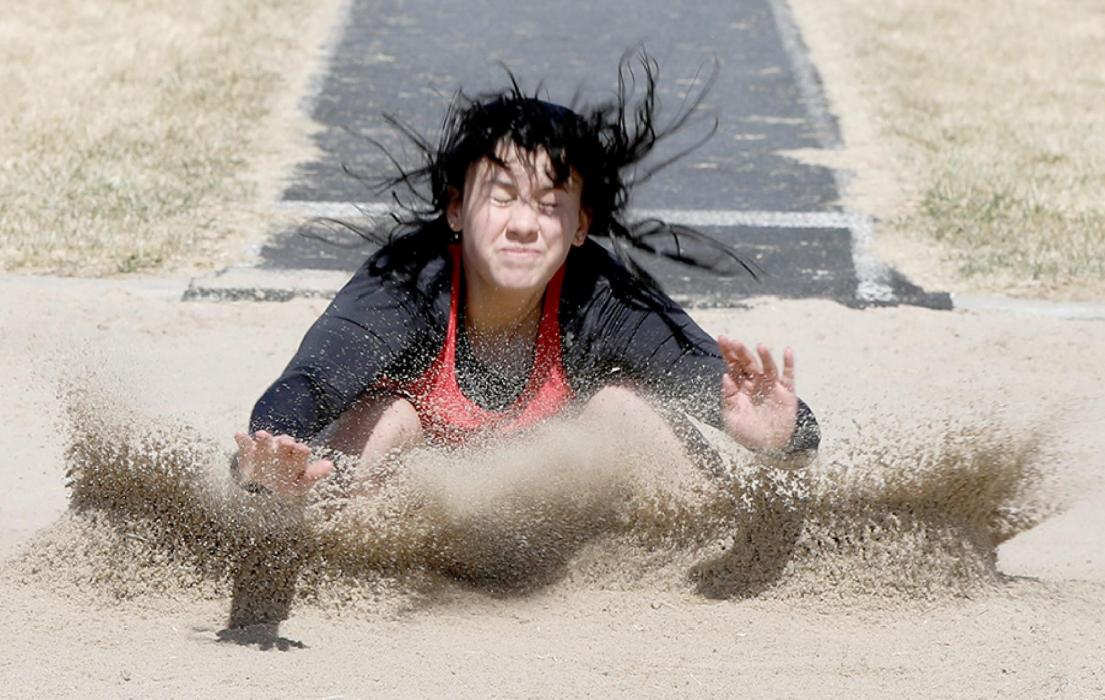 Dakota Stutzman jumped 14’ 10.5” for Ainsworth in the Girls Long Jump Relays. Ainsworth placed third by combining the jumps of Stutzman with Eden Raymond’s and Cameryn Goochey’s jumps.