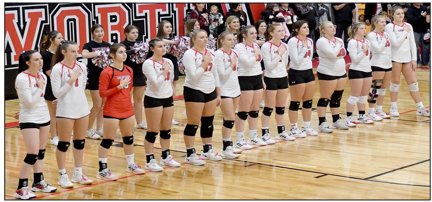 The Ainsworth High School Varsity Volleyball team took to the floor for their last game of the season on Tuesday, October 26th in the second round of district action. The 2021 varsity team members include (left to right): Summer Richardson, Cameryn Goochey, Maia Flynn, Dakota Stutzman, Kaitlyn Nelson, Madelyn Goochey, Libby Wilkins, Eden Raymond, Shelly Saner, Aubree Rice, Saylen Young, Kendyl Delimont and Karli Kral.