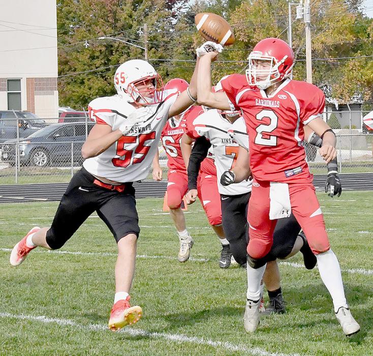Trey Appelt, #55, got the Cardinals quarterback and deflected a pass during the third quarter.
