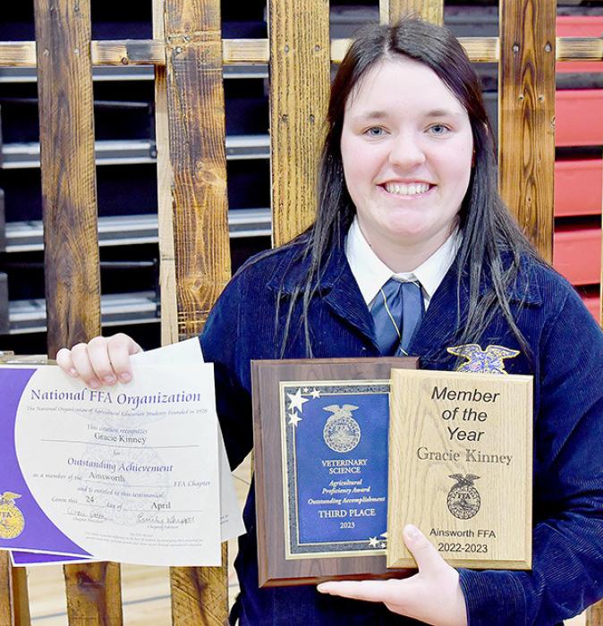 Gracie Kinney was name Ainsworth FFA’s 2022-23 Member of the Year.