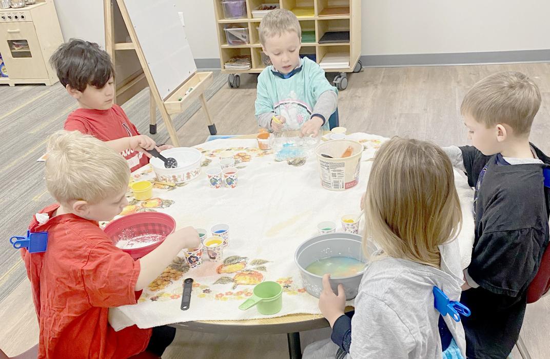 Preschoolers at the Ainsworth Child Development Center were busy doing a corn starch science experiment.