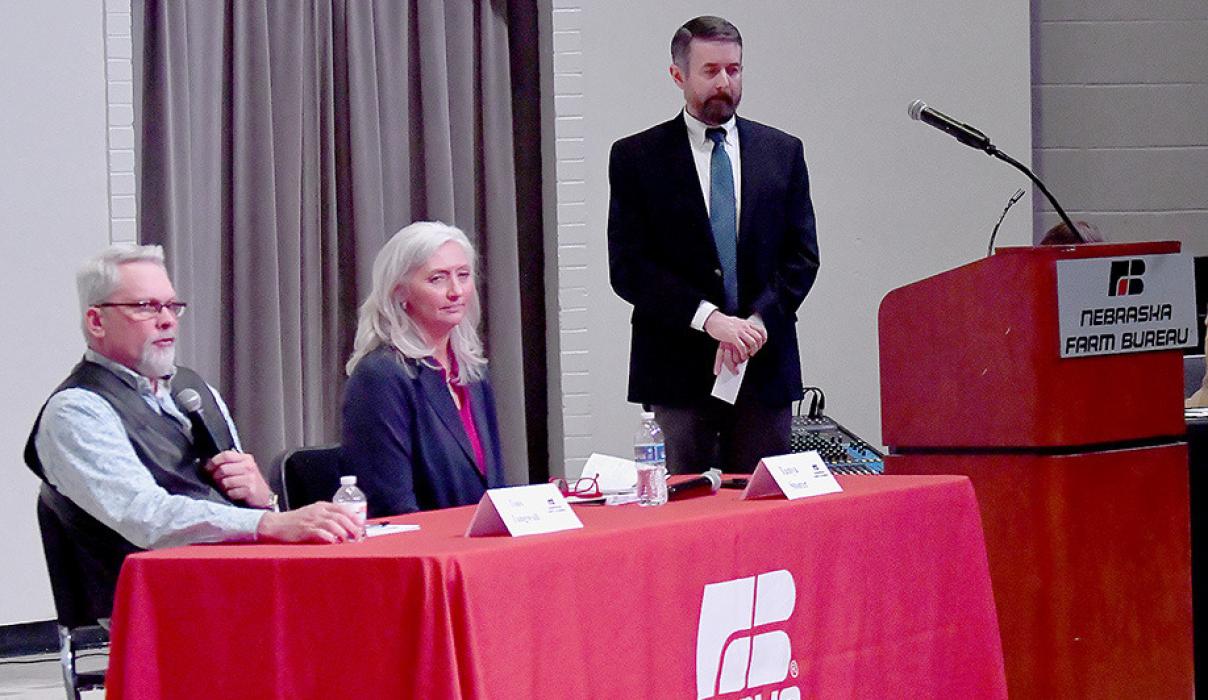 Legislative District 43 candidates Tony Tangwall of Whitney (Left) and Tanya Storer of Whitman (Second From Left) were present for the Candidate Forum sponsored by County Farm Bureaus.