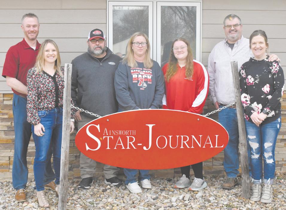 THe Star-Journal has been under new management since March 2025. The new team includes (left - right): Kirk Peterson, Chelsey Peterson, Clint Painter, Katie Painter, Erin Fredenburg, Graig Kinzie and Stephanie Kinzie.