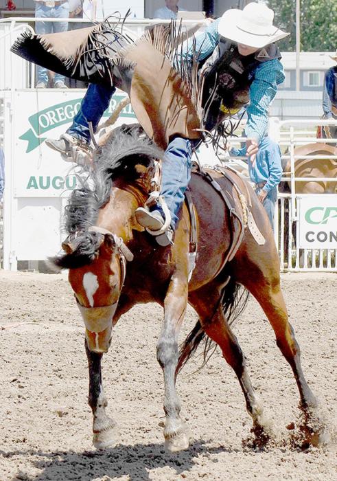 Augustus Painter of Ainsworth ended with no score in Saddle Bronc competition at the NHSRA State Finals. Photo by Steve Moseley of York