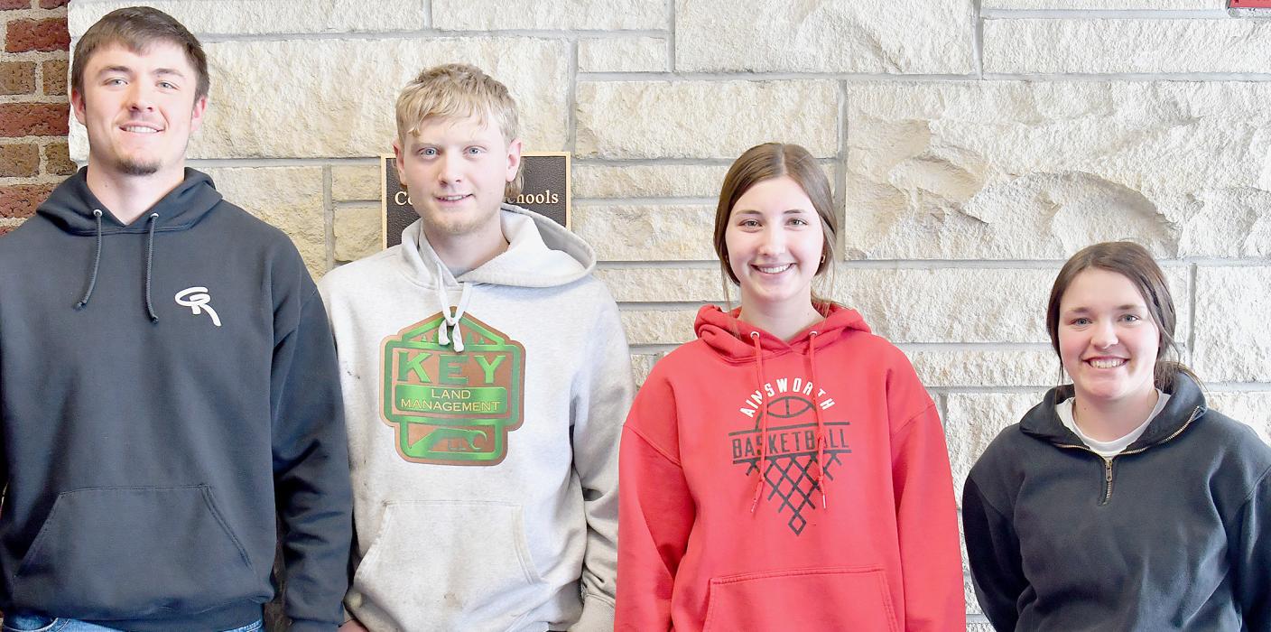 State Proficiency Finalist (Left to Right): Trey Appelt - Outdoor Recreation, Colten Orton - Forest Management and Products, Lauren Ortner - Hospitality, Restaurant and Tourism Management and Gracie Kinney - Vet Science. Not pictured - Libby Wilkins - Fiber/ Oil Crop Production and Diversified Crop Entrepreneurship.