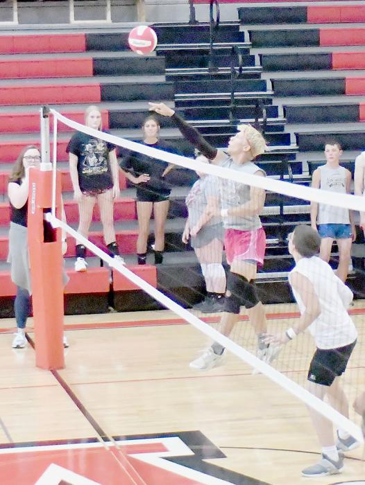 Ainsworth football players were able to show some of their volleyball prowess during the volleyball scrimmage.