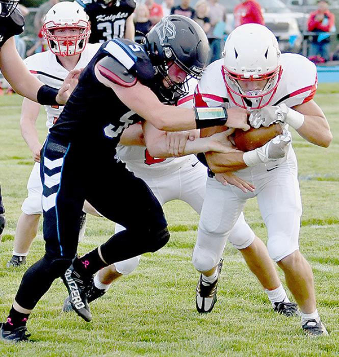 Owen Blumenstock stripped the ball from the Knights running back Chase Kaczor giving Ainsworth great field position at the Knights 20 yard line that led to Ainsworth’s fourth touchdown in the first quarter.