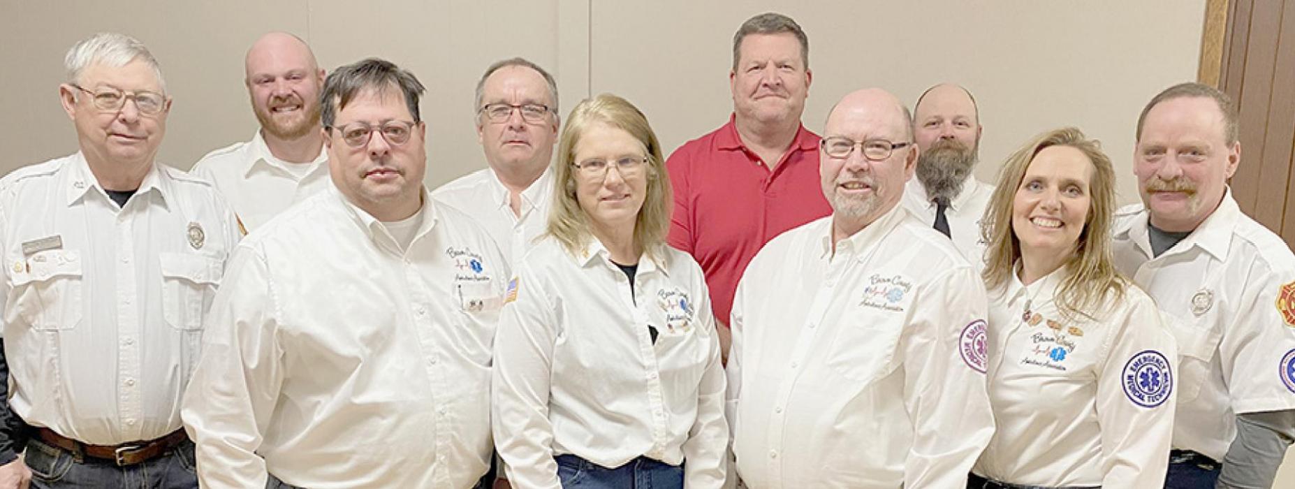 The Brown County Ambulance Association held its awards night on February 19th inconjunction with the Ainsworth Fire Department. Representing the Ambulance Association were (Back Row - Left to Right): Drake Fiala, Brad Miller, Bruce Mitchell, Josh Titus and Kurt Starkey; (Front Row - Left to Right): Randy Johnson, Scott Goodloe, Darlene Miller, Mike Rudnick and Nadine Starkey.
