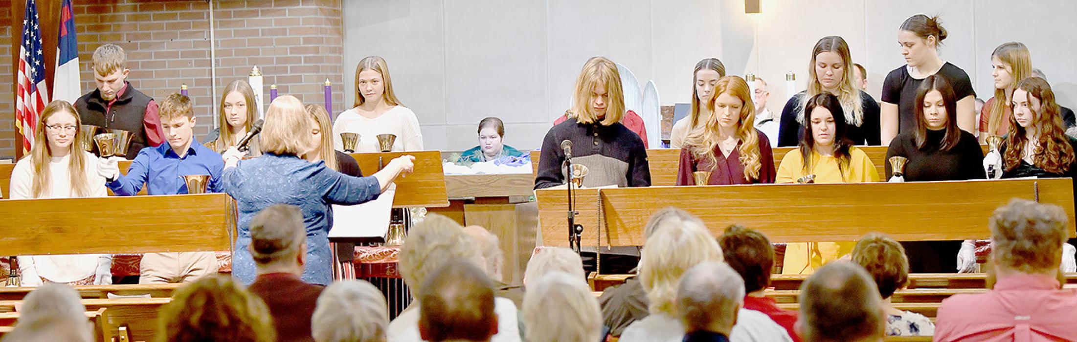 The United Methodist Church hosted its annual Christmas Concert on December 17th. The Church Youth Bell Choir performed “Carol of the Bells” and “O Little Town of Bethlehem”. Hannah Beel, Morgan Kinney, Preselyn Goochey, Airyan Goochey and Cheyan Temple also read Bible verses and announced upcoming musical numbers in five sections depicting the Birth of Christ.