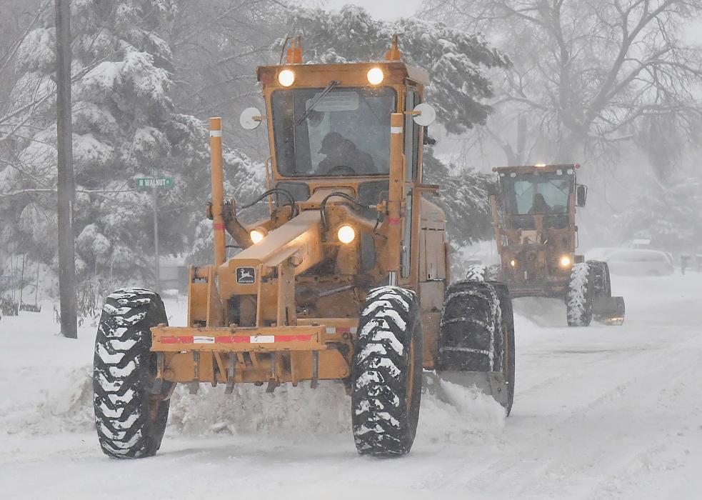 Ainsworth City Crews started opening streets on Wednesday during the blizzard using two maintainers to open streets.