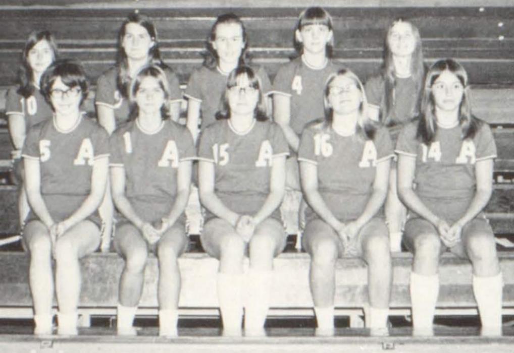 The first AHS Bulldogs Volleyball team is featured above. They started playing in the fall of 1971; the photo featured above is from the 1972 yearbook. The 10 athletes out for the team were: (Front Row - Left to Right): Ellen Shiply, Tamra Mann, Beth Goff, Sandra Mann and Kim Osborn; (Back Row - Left to Right): Kathy Osborn, Marianne Hamilton, Donalee Oatman, Mindy Mead and Jane Colburn.